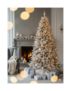 Albero di Natale Snow Lord 210cm innevato con luci LED, abete artificiale folto diametro 122cm, rami realistici PE e PVC