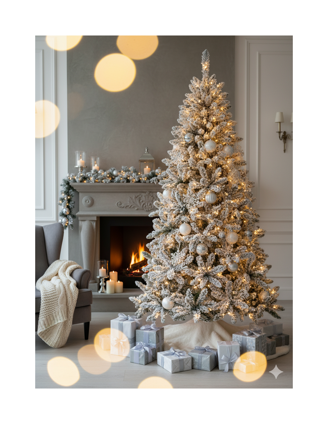 Albero di Natale Snow Lord 210cm innevato con luci LED, abete artificiale folto diametro 122cm, rami realistici PE e PVC