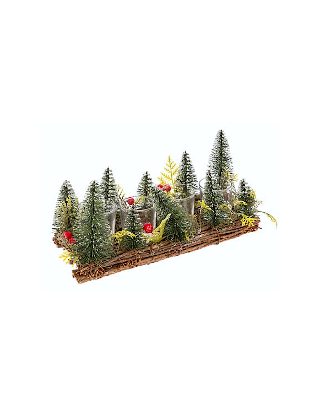 PORTACANDELA VETRO 4P DECORAZIONE ALBERI 16X12X30CM