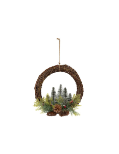 DIETROPORTA CORONA ABETI CON PIGNA D30CM PVC