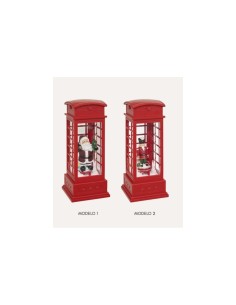 Cabina Telefonica di Natale con LED e Movimento, Figura Decorativa in Poliresina, Babbo Natale o Schiaccianoci