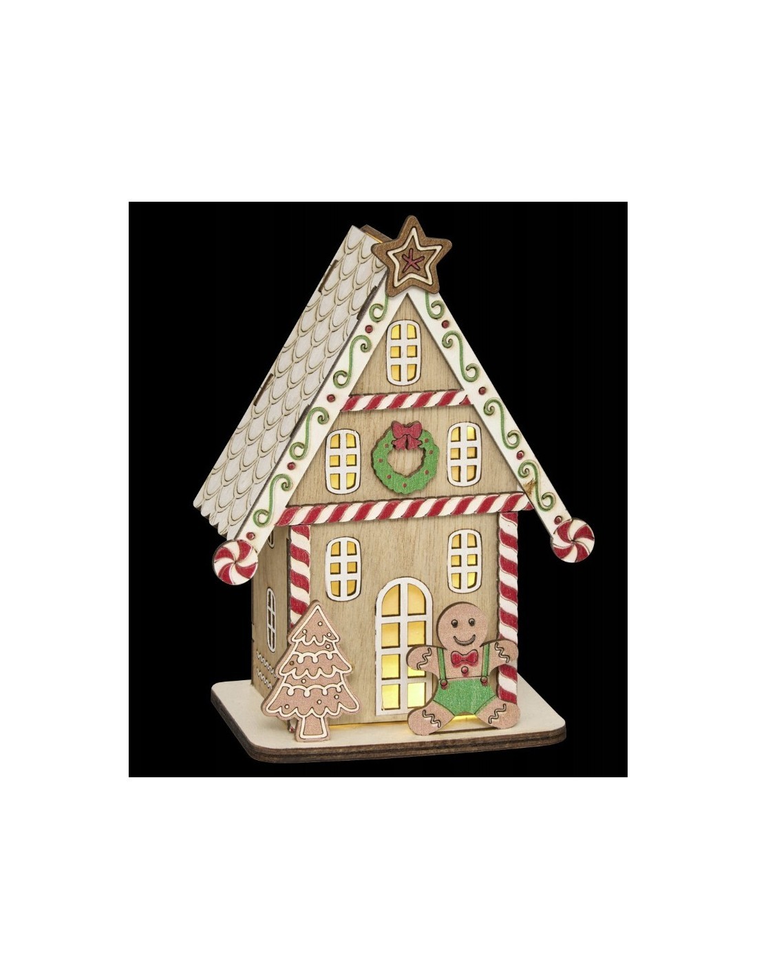 Lanterna Casetta di Pan di Zenzero 15cm con LED Caldo in MDF, Decorazione di Natale Fééric Lights and Christmas
