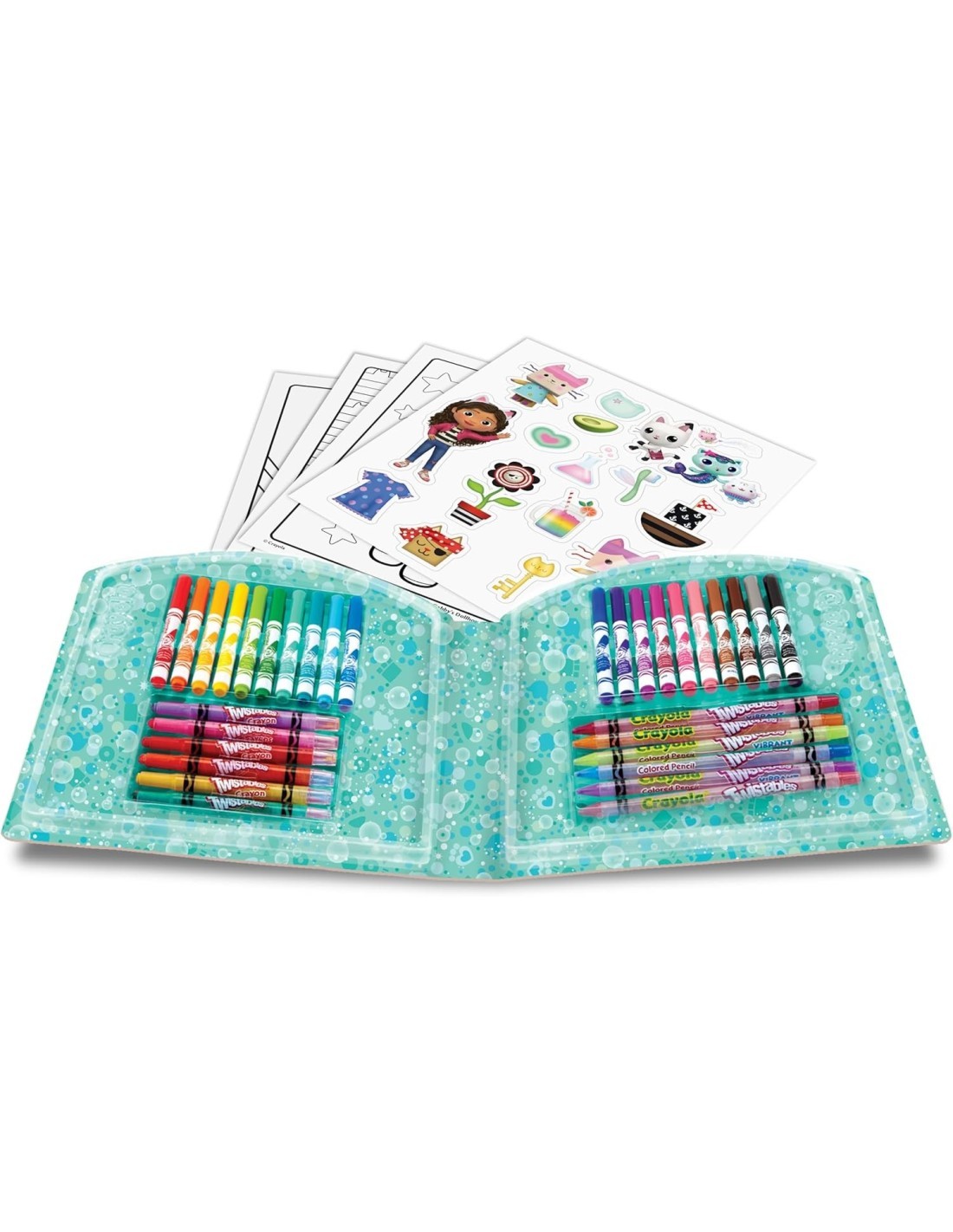 VALIGETTA CREATIVA GABBY’S DOLLHOUSE, 40 PEZZI, PENNARELLI, PASTELLI E ADESIVI, CRAYOLA
