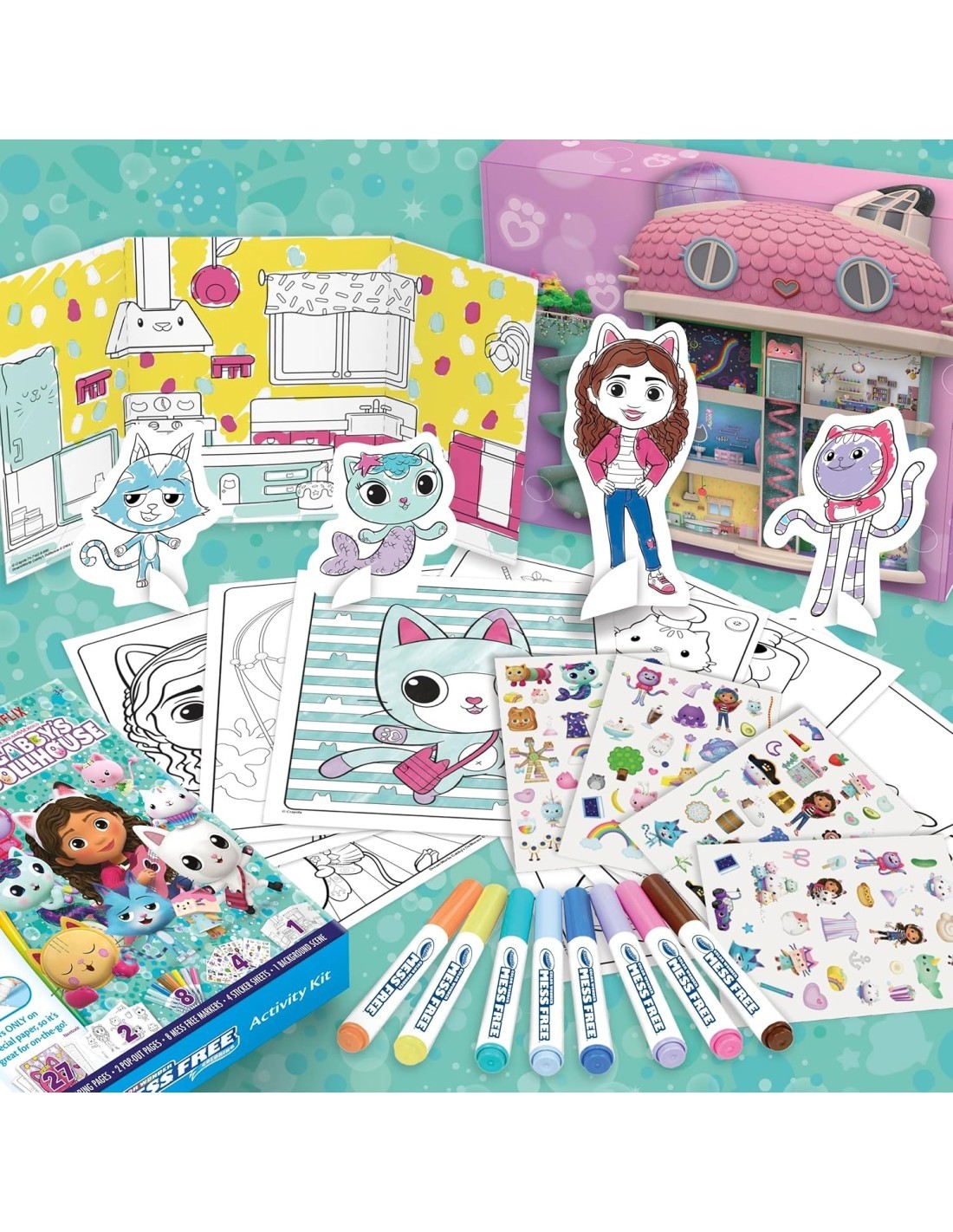 ACTIVITY SET GABBY’S DOLLHOUSE 40+ PEZZI, PENNARELLI SENZA MACCHIA, ADESIVI E PERSONAGGI POP-UP