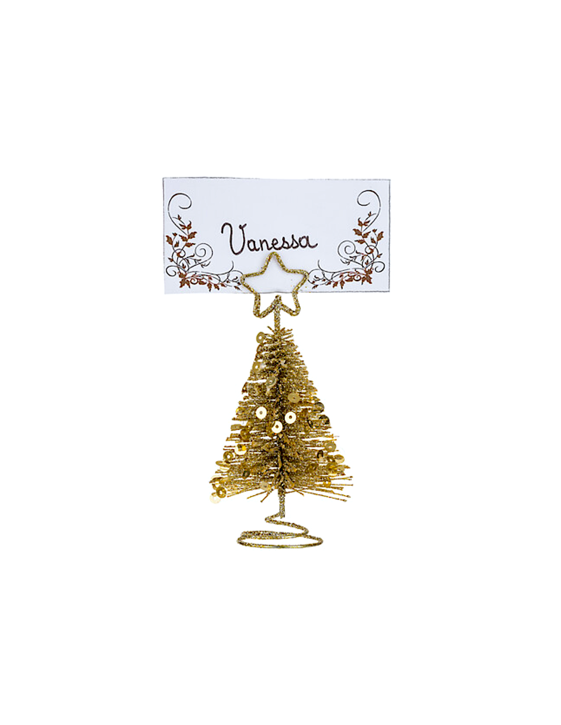 SEGNAPOSTO ALBERO DI NATALE METALLO ORO H10CM CON PAILLETTES