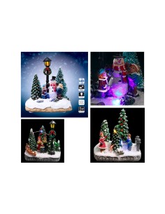 Decorazione paesaggio natalizio di Natale in resina assortito con luci LED - La magia di Natale illumina la tua casa