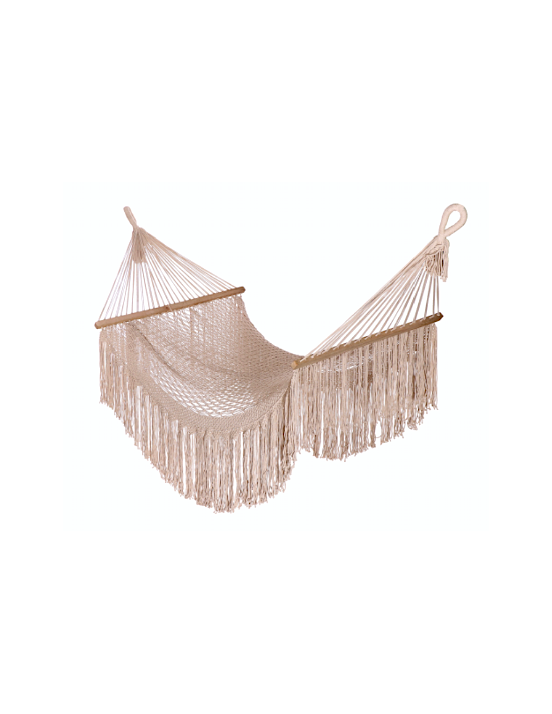Amaca in Cotone Beige Chiaro con Aste in Legno – 80x245 cm