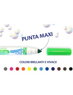 12 PENNARELLI LAVABILI, PUNTA MAXI, FIBRA SUPER-RESISTENTE, 12 COLORI ASSORTITI, SCUOLA, TEMPO LIBERO, BAMBINI 3+