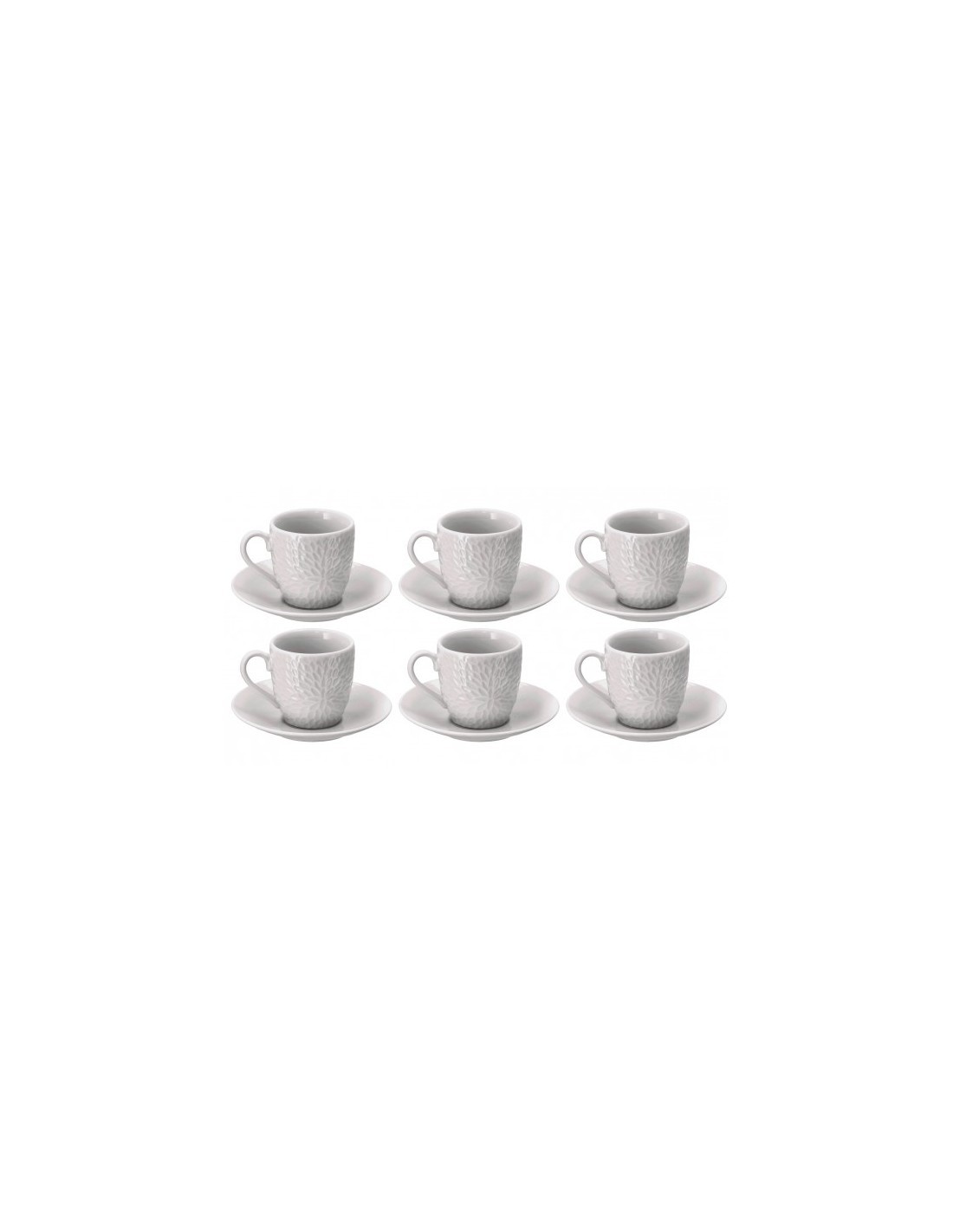 Set 6 Tazze da Caffè in Porcellana con Piattino Decoro Rami
