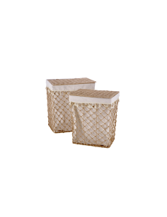 Porta Biancheria in Paglia e Metallo 40x30x46 cm