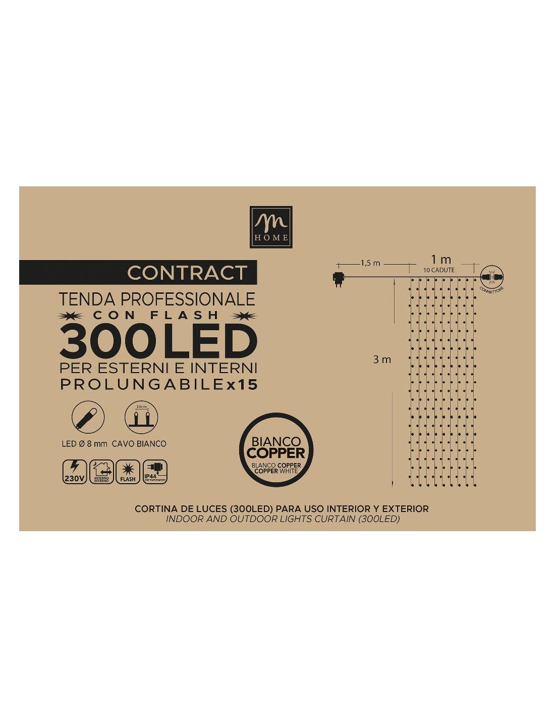 TENDA CONTRACT 300LED COLORE COPPER DA ESTERNO CON FLASH