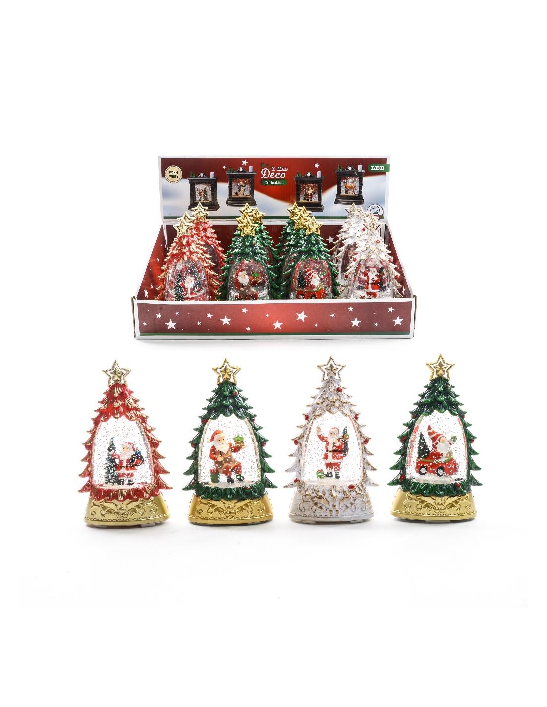 DECORAZIONE ALBERO PLASTICA CON ACQUA E LUCI 9X5X15CM ASSORTITO