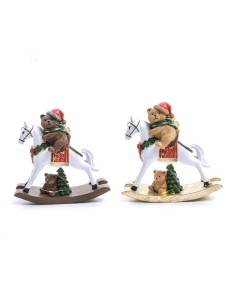 ORSO SU CAVALLO A DONDOLO 19X6X18,5CM POLIRESINA CON LUCI ASSORTITO