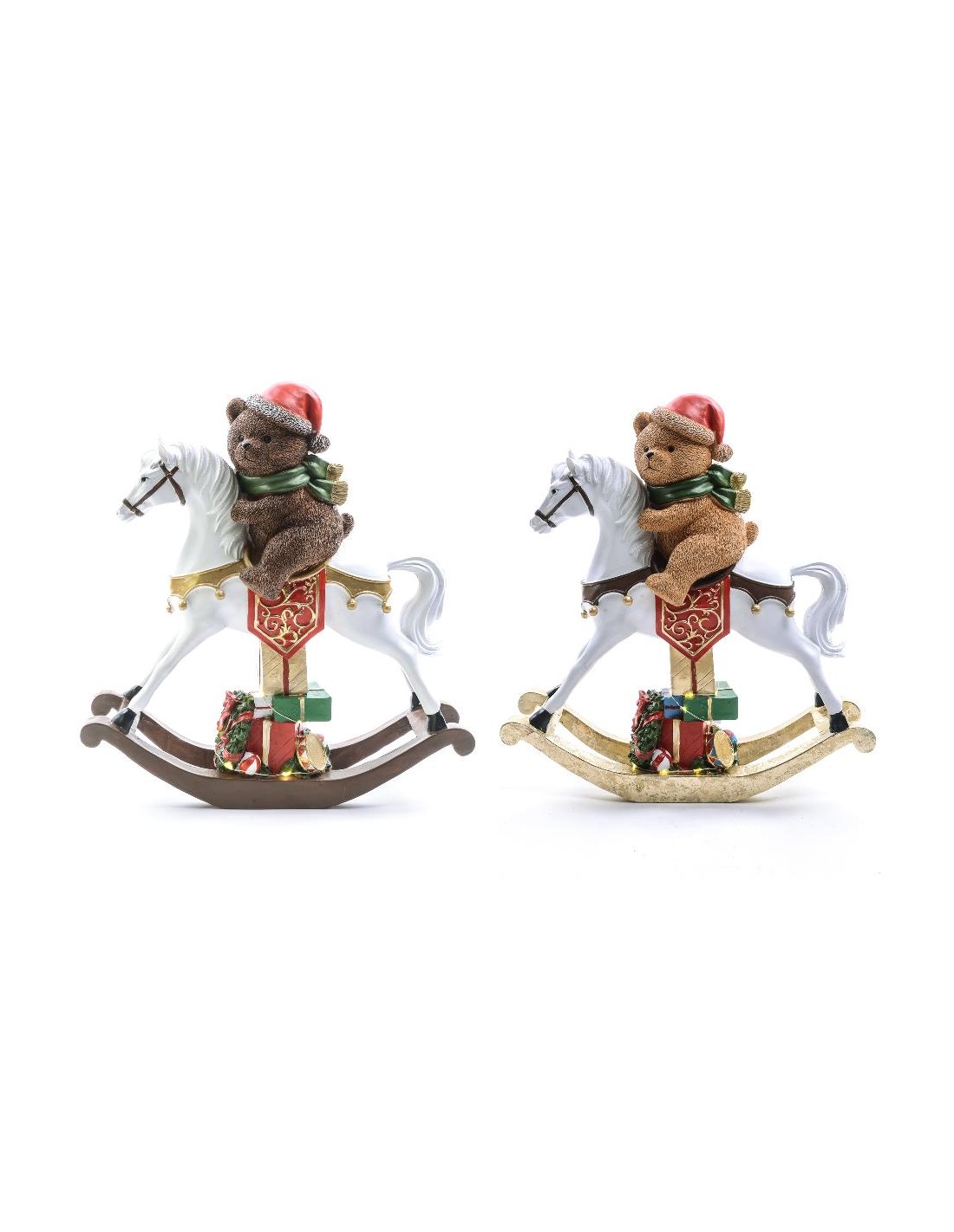 ORSO SU CAVALLO A DONDOLO 32X12X35,5CM POLIRESINA CON LUCI ASSORTITO