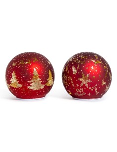 SFERA DI NATALE ROTANTE VETRO ROSSO CON LUCI 18CM ASSORTITO