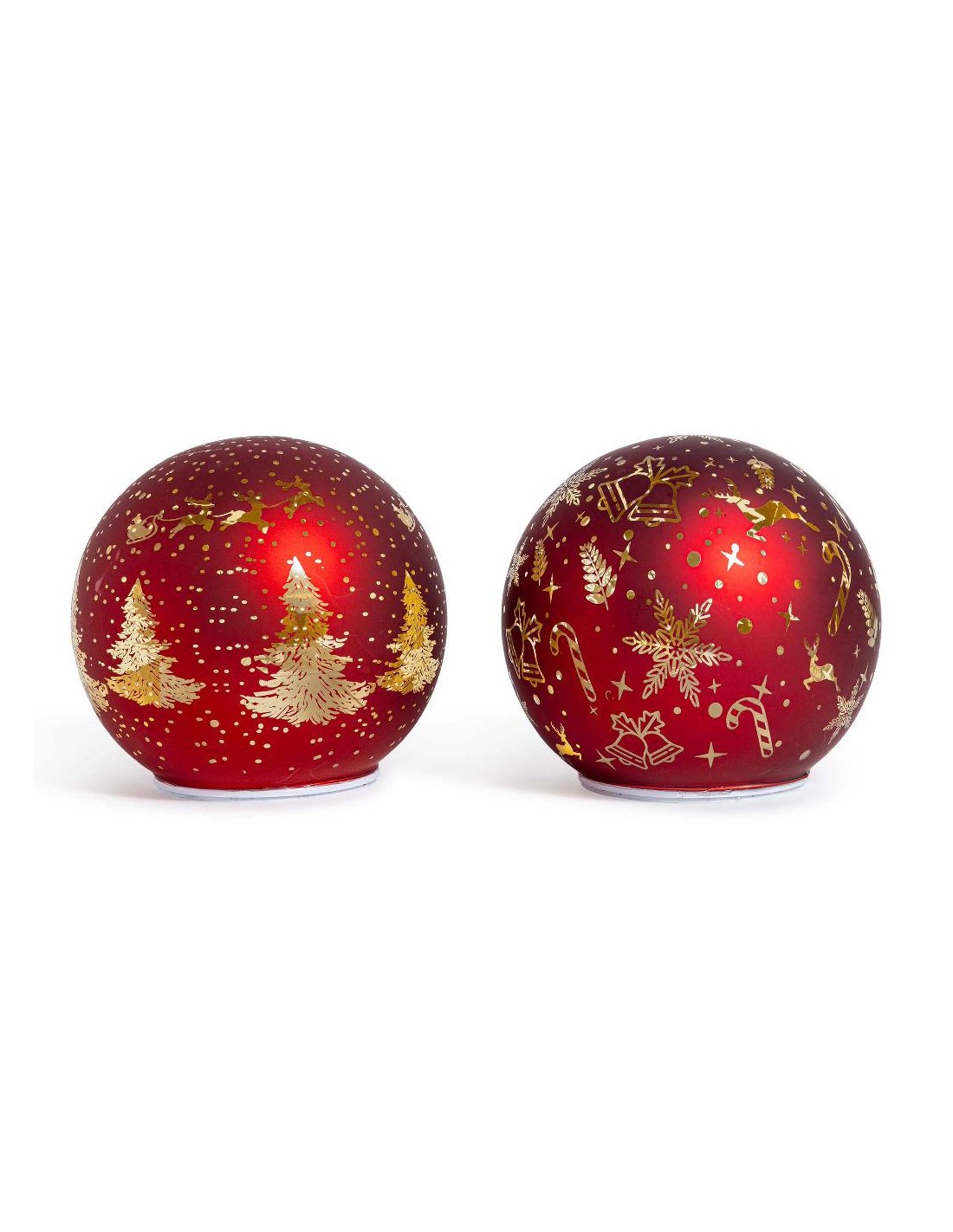 SFERA DI NATALE ROTANTE VETRO ROSSO CON LUCI 18CM ASSORTITO