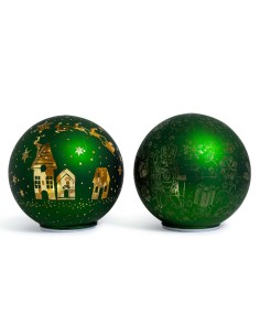 SFERA DI NATALE ROTANTE VETRO VERDE CON LUCI 18CM ASSORTITO