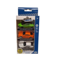 SILVER WHEEL 41152, SET 3 AUTOMODELLI, SCALA 1:64, VEICOLI DIE CAST, RUOTE LIBERE, COLLEZIONE AUTO IN METALLO