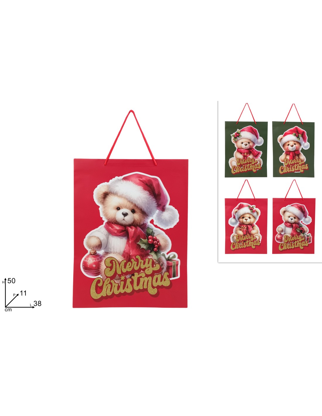 BUSTA REGALO ORSETTO NATALIZIO 50X38X11CM ASSORTITO