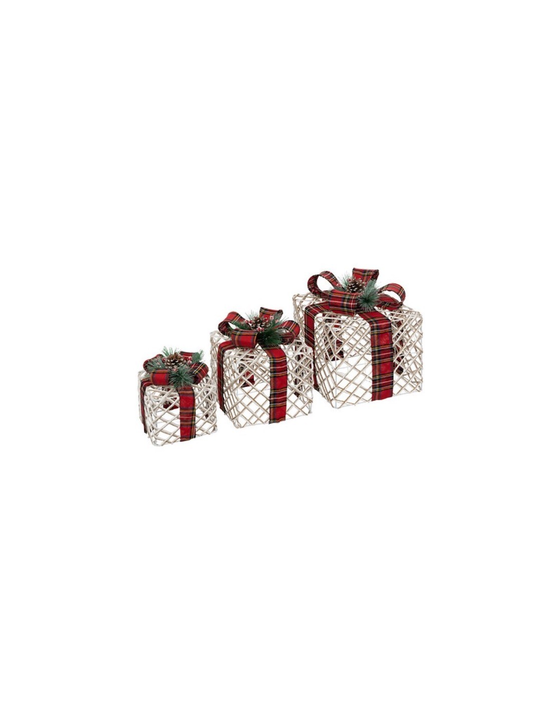Decorazione pacco regalo di Natale tartan 20x20x23cm con luci LED - La magia di Natale illumina la tua casa