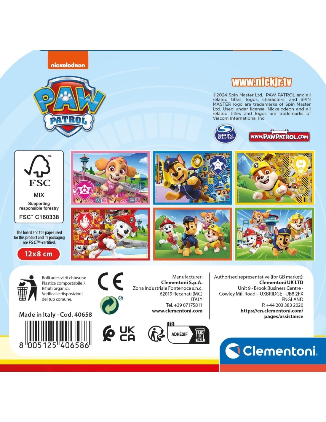 CLEMENTONI, PAW PATROL, PUZZLE CUBI, 6 PEZZI, BAMBINI 2 ANNI, CARTONI ANIMATI, MADE IN ITALY
