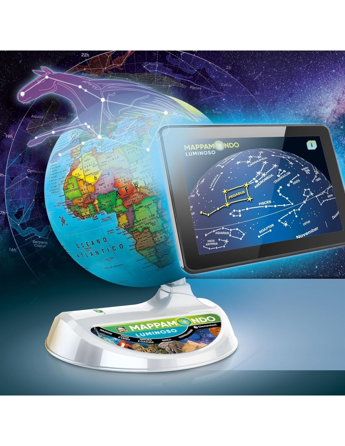 CLEMENTONI SAPIENTINO PIU  MAPPAMONDO LUMINOSO, CON APP DEDICATA