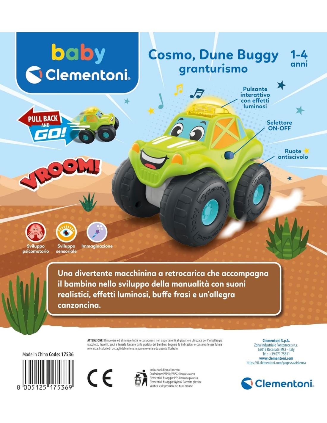 BABY CLEMENTONI, COSMO DUNE BUGGY, MACCHININA BAMBINO, 1-4 ANNI, GIOCO PRIMA INFANZIA, FUORISTRADA