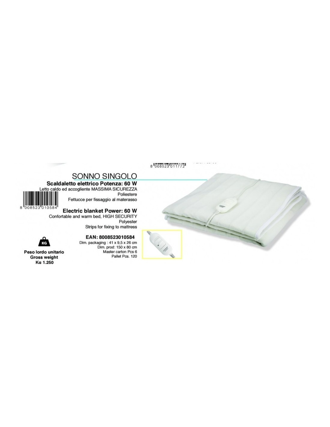 Johnson Sonno – Termocoperta Elettrica Singola 150x80 cm 60W