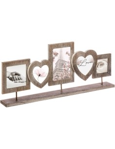 ATMOSPHERA CREATEUR D’INTERIEUR – Portafoto Charme in Legno 5 Foto con Cuori – Effetto Vintage