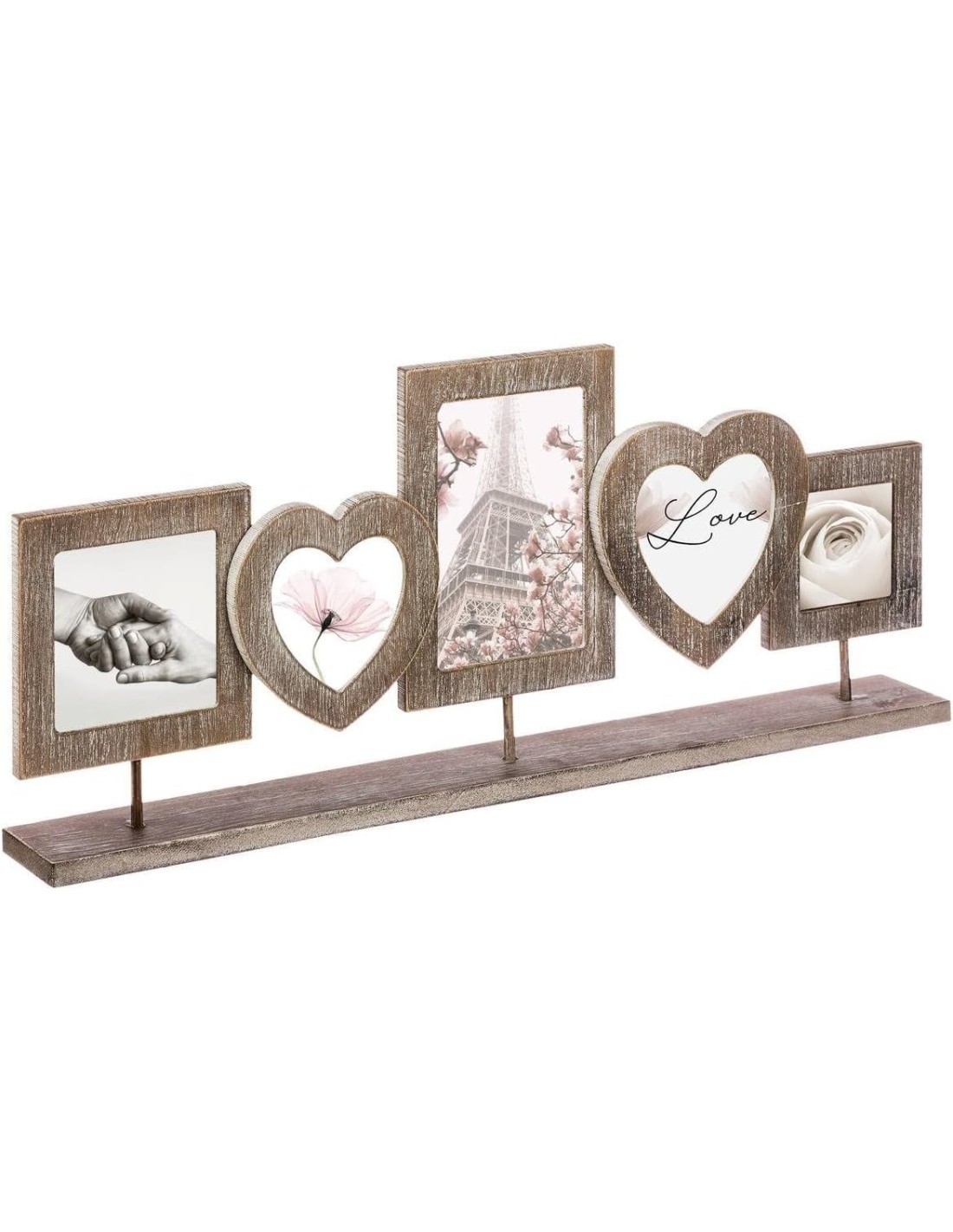 ATMOSPHERA CREATEUR D’INTERIEUR – Portafoto Charme in Legno 5 Foto con Cuori – Effetto Vintage