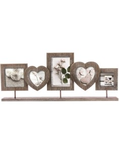 ATMOSPHERA CREATEUR D’INTERIEUR – Portafoto Charme in Legno 5 Foto con Cuori – Effetto Vintage