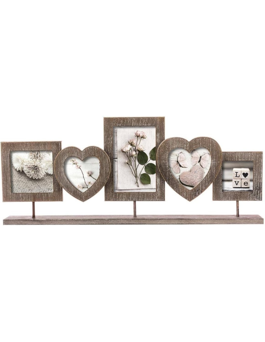 ATMOSPHERA CREATEUR D’INTERIEUR – Portafoto Charme in Legno 5 Foto con Cuori – Effetto Vintage