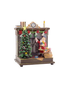 VILLAGGIO 79052 BABBO CON CAMINETTO CON LED 17X13X20CM