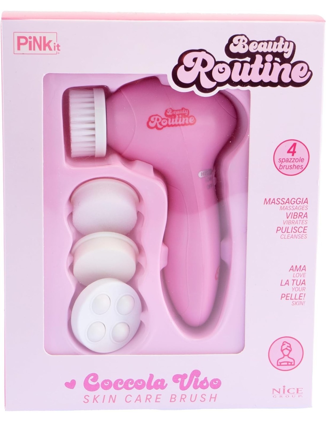 Beauty Routine Coccola Viso – Spazzola Skin Care con 4 Testine Massaggianti