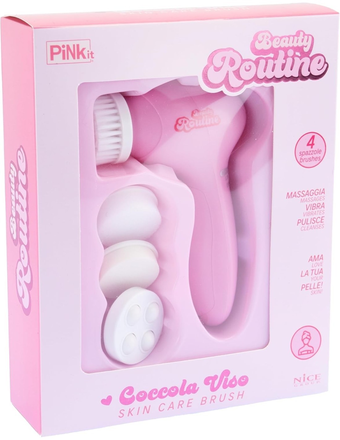 Beauty Routine Coccola Viso – Spazzola Skin Care con 4 Testine Massaggianti