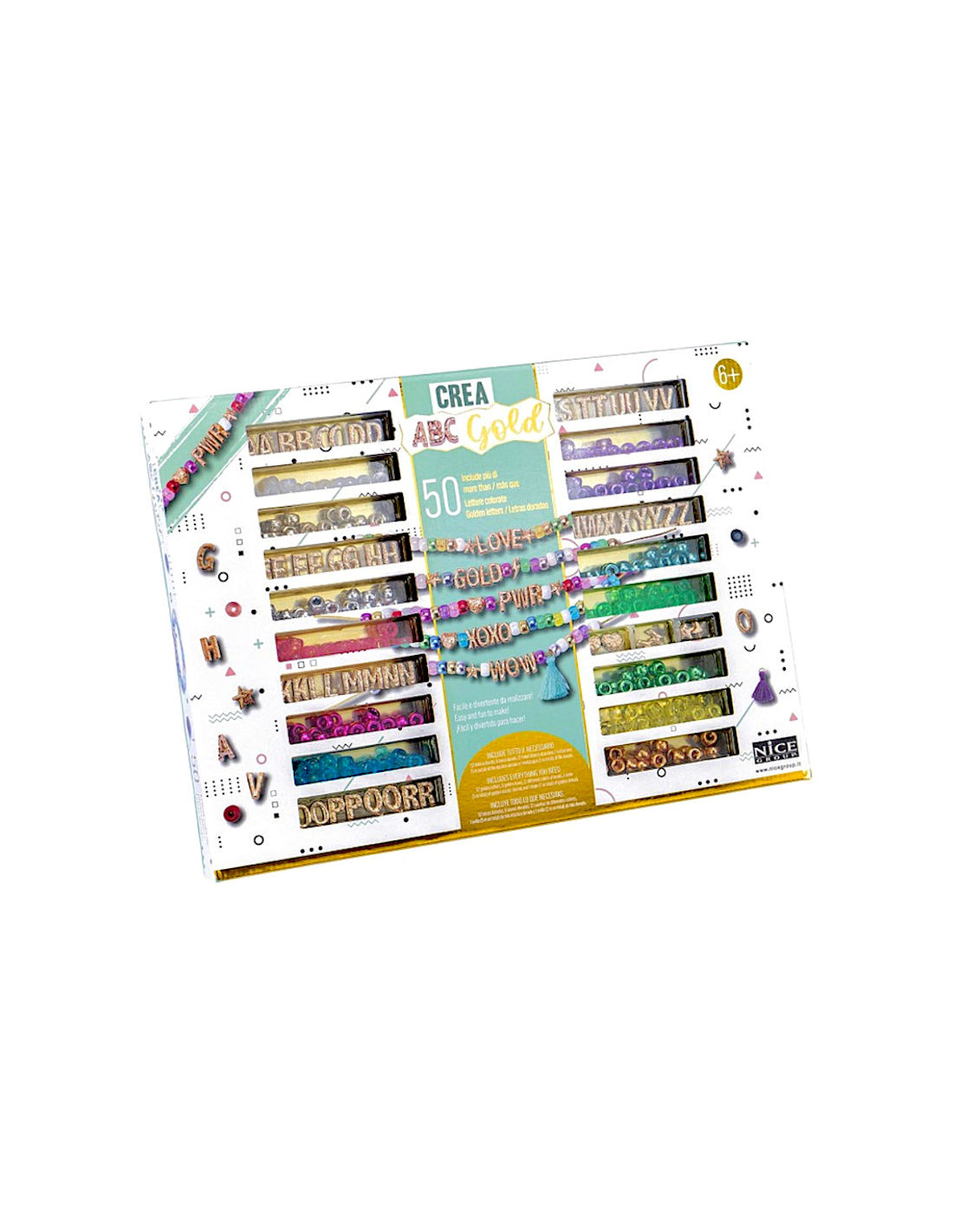 Nice Group – Perline ABC Precious Gold, Kit Creativo con Oltre 300 Perline
