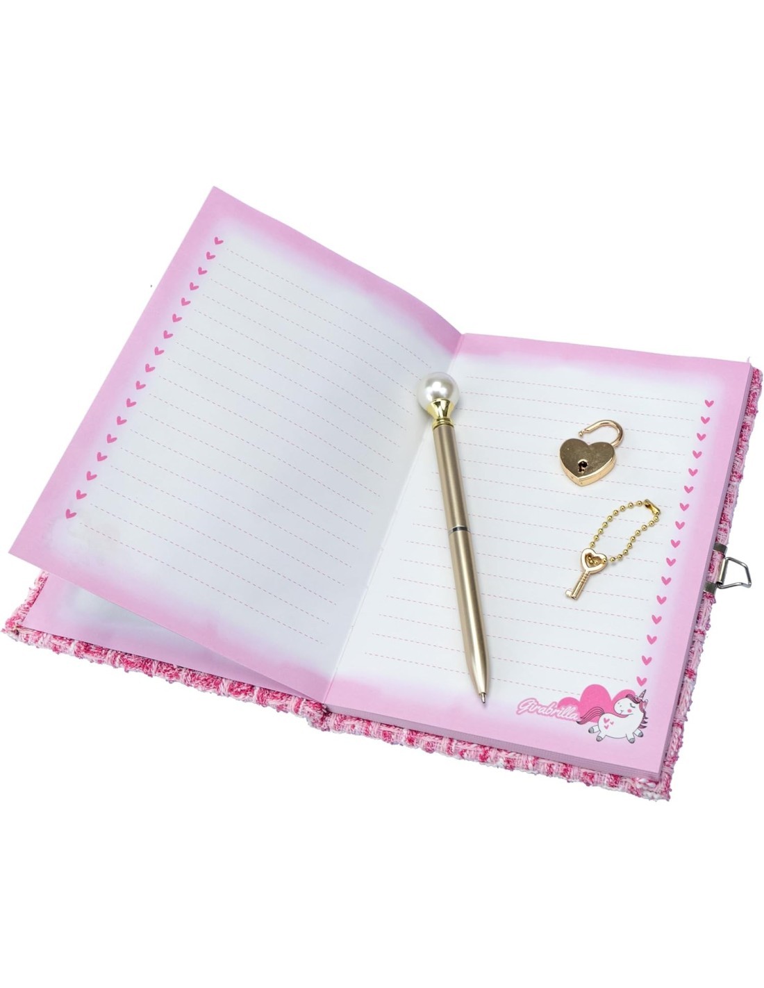 Girabrilla Tweed Diario Segreto Rosa – Quaderno con Cuore in Paillettes e Lucchetto