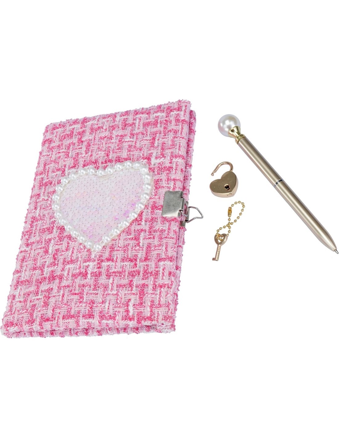 Girabrilla Tweed Diario Segreto Rosa – Quaderno con Cuore in Paillettes e Lucchetto