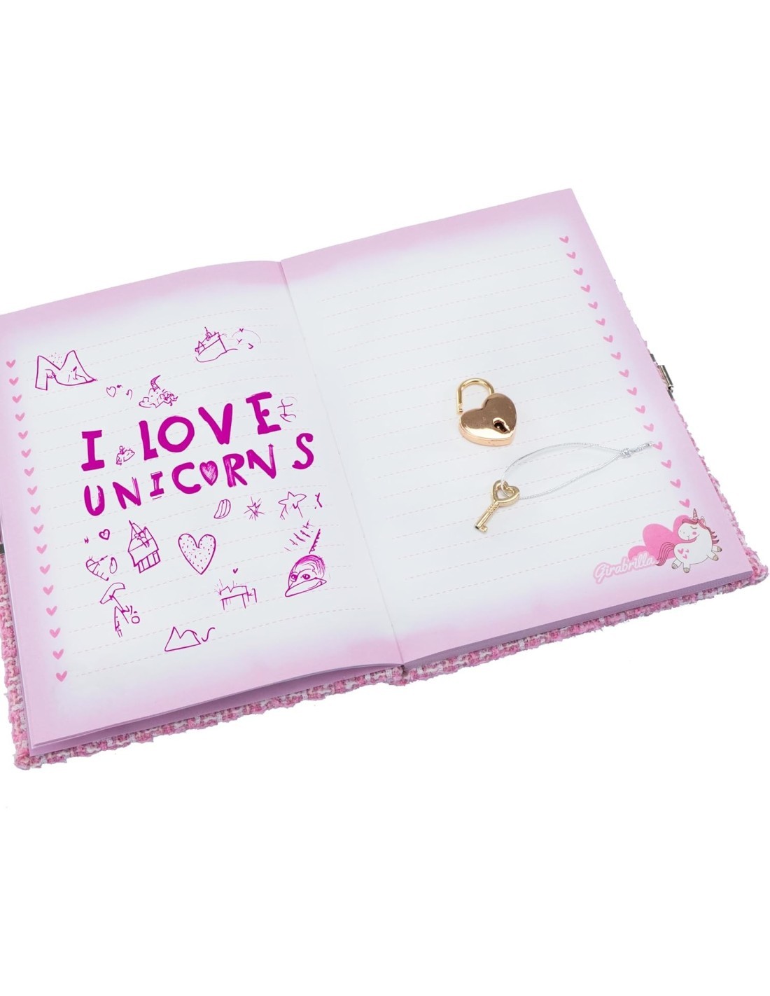 Girabrilla Tweed Diario Segreto Rosa – Quaderno con Cuore in Paillettes e Lucchetto
