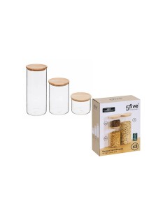 SET 3 BARATTOLI 203059 ERMETICI VETRO COPERCHIO LEGNO