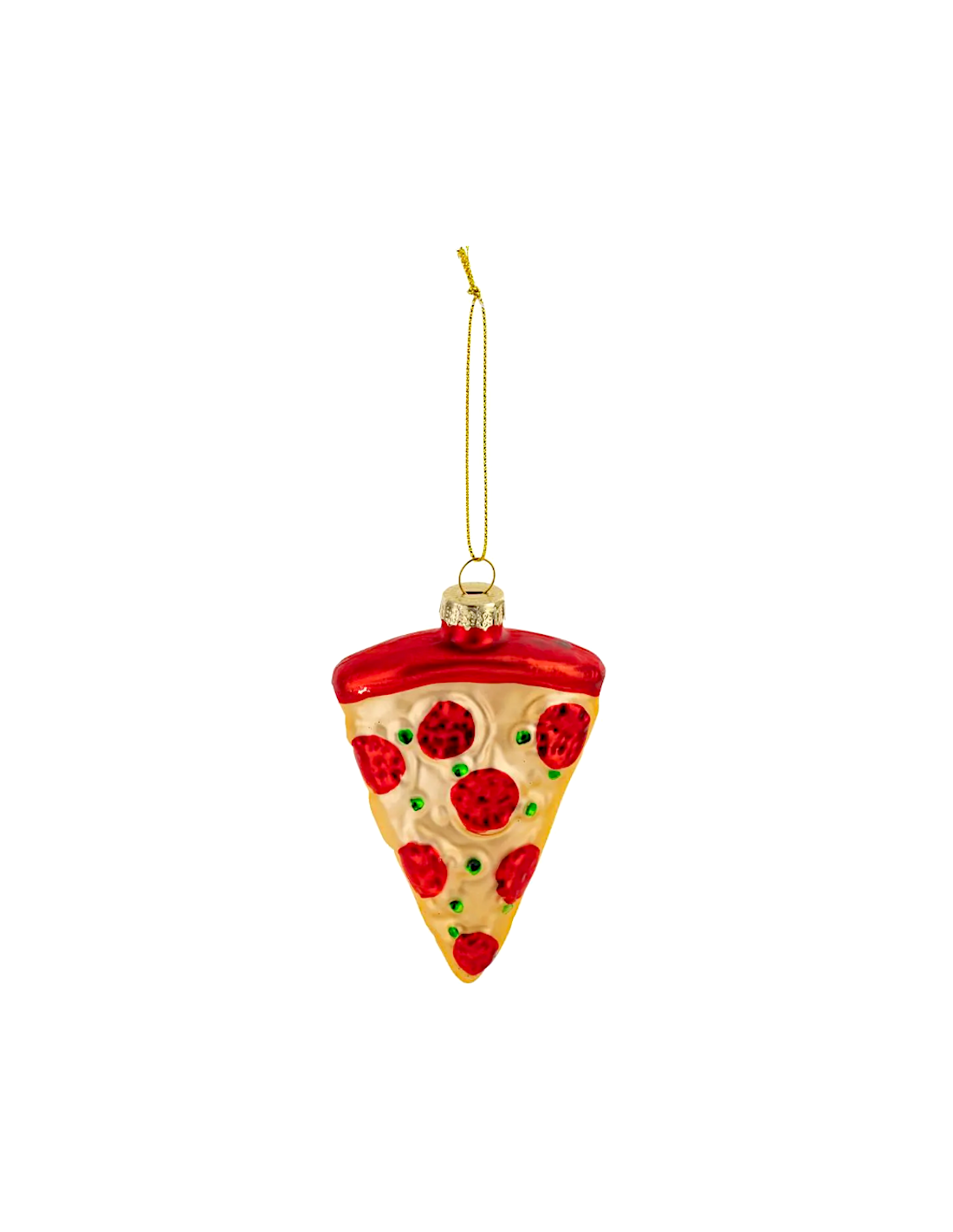 Decorazione pendente di Natale fetta di pizza 11cm in vetro rosso/oro - La magia di Natale a casa tua