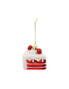 Decorazione pendente di Natale pezzo di torta 8cm in vetro rosso e bianco - La magia di Natale a casa tua