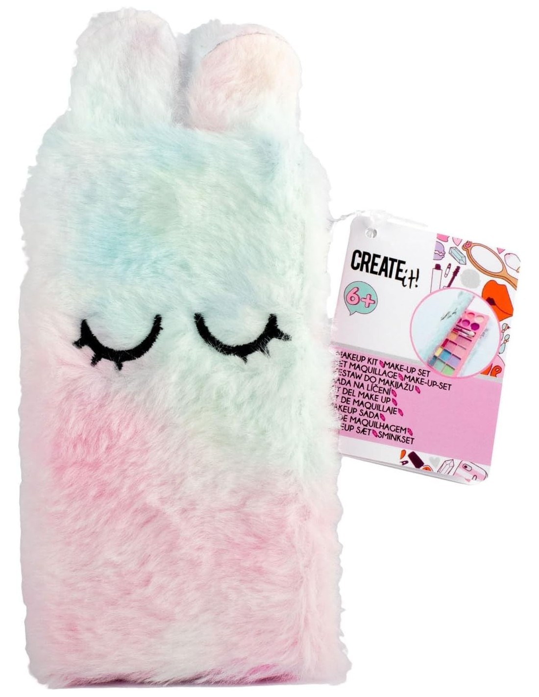 Create It! Cofanetto Make Up Fluffy 84525 - Set di Trucco per Bambini con Specchio e Accessori, 19 Pezzi