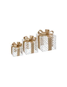 SET 3 PACCHI REGALO RATTAN 15/20/25CM CON LUCI LED