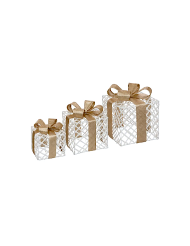 SET 3 PACCHI REGALO RATTAN 15/20/25CM CON LUCI LED