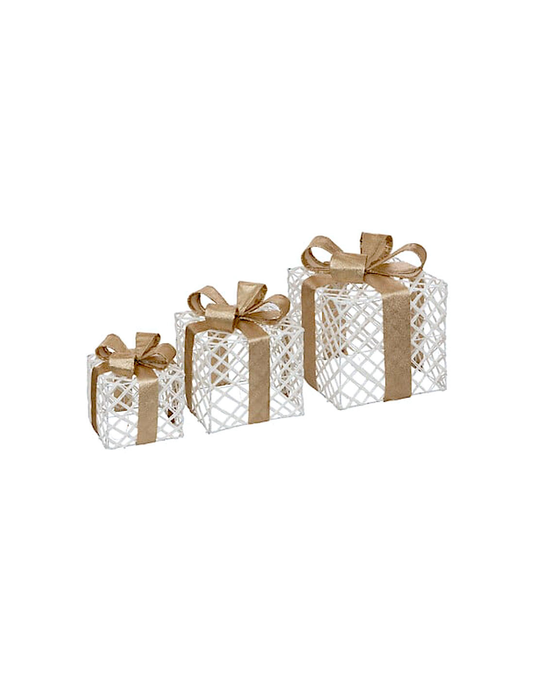 SET 3 PACCHI REGALO RATTAN 15/20/25CM CON LUCI LED