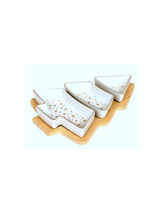 SET APERITIVO ALBERO 3 CIOTOLE CERAMICA CON VASSOIO BAMBOO