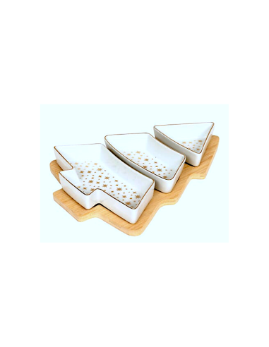 SET APERITIVO ALBERO 3 CIOTOLE CERAMICA CON VASSOIO BAMBOO
