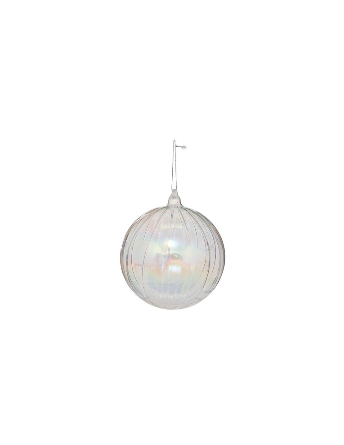 Decorazione sfera di Natale 14cm in vetro trasparente a righe - La magia di Natale a casa tua