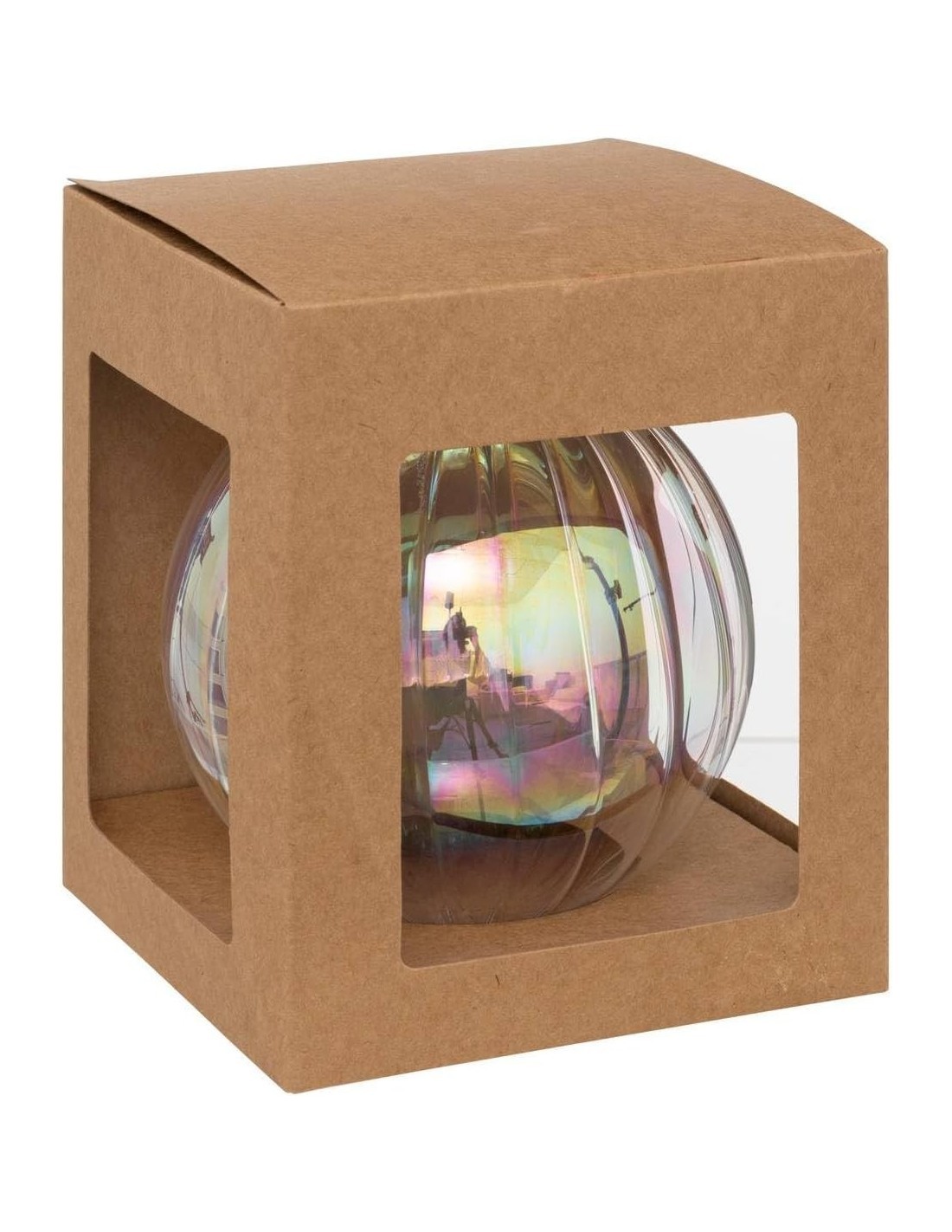 Decorazione sfera di Natale 14cm in vetro trasparente a righe - La magia di Natale a casa tua